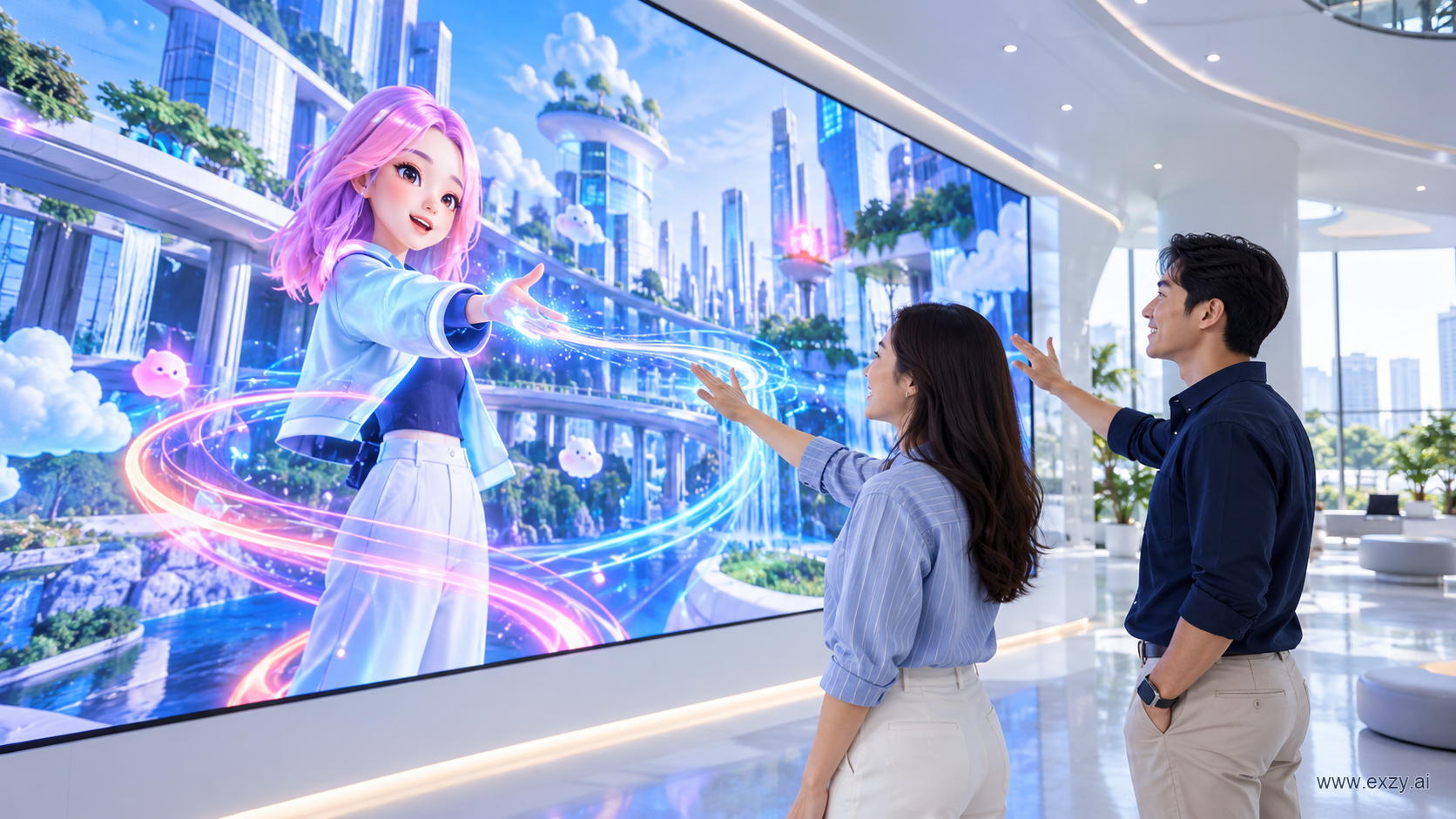ภาพแนวคิด Brand Experience ผ่านการโต้ตอบกับ Avatar บนจอ Immersive