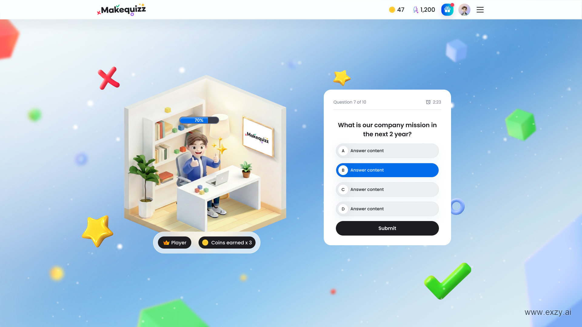 MakeQuizz — ภาพหน้าจอการทำ Quiz จาก Source โปรดักต์